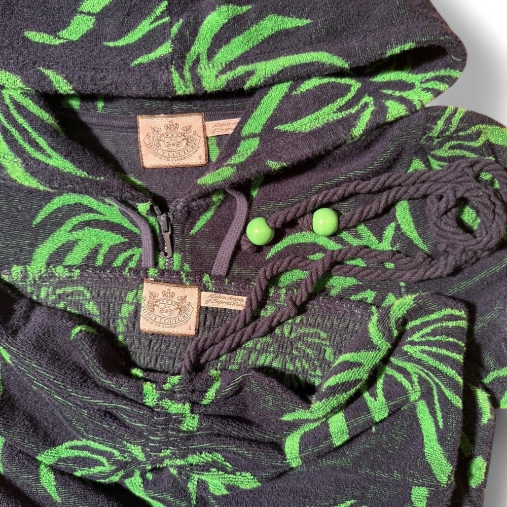 Y2K Juicy Couture terrycloth set navy and green palm tree print small - Picture 3 of 5